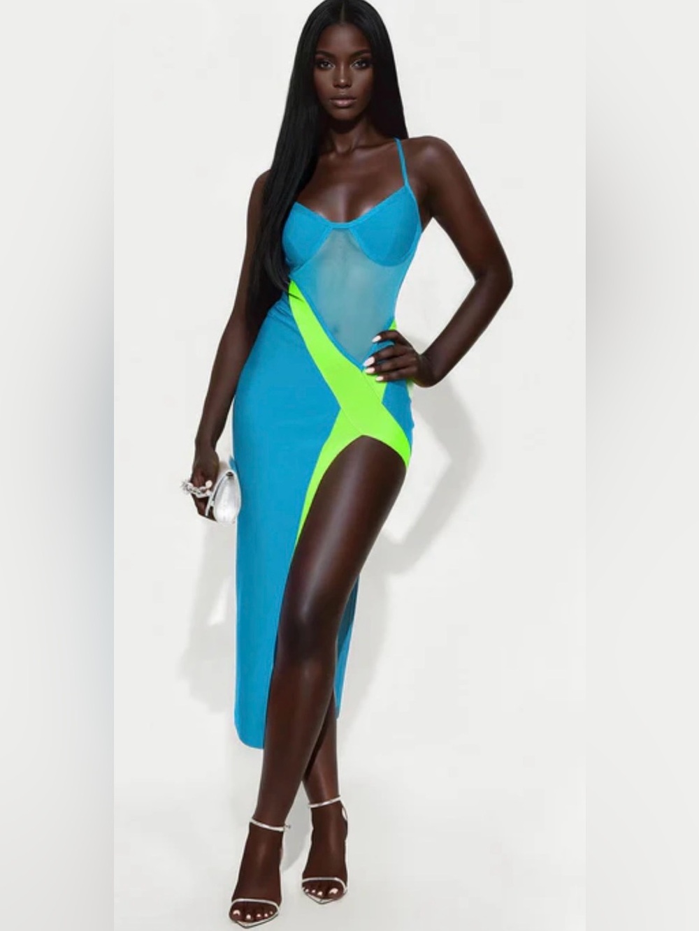 Fashion Nova Look My Way Bandage Midi Dress - Blue/combo - Medium NWT